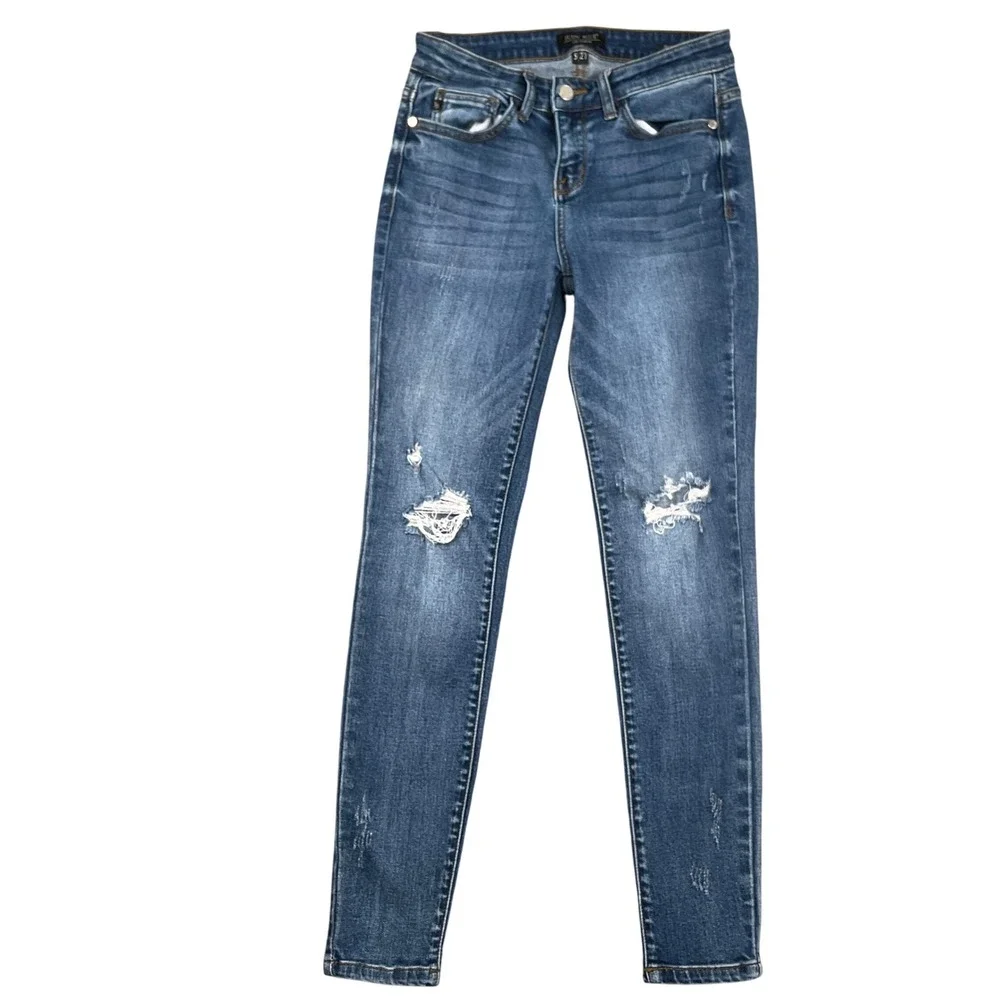 Judy Blue Jeans Womens 5/27 Blue Skinny Distressed JB82124MD‎ Everyday Stretch